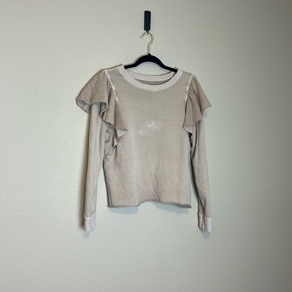 Pistola Distressed Crew Neck Ruffle Long Sleeve Sweatshirt Sweater Size Small